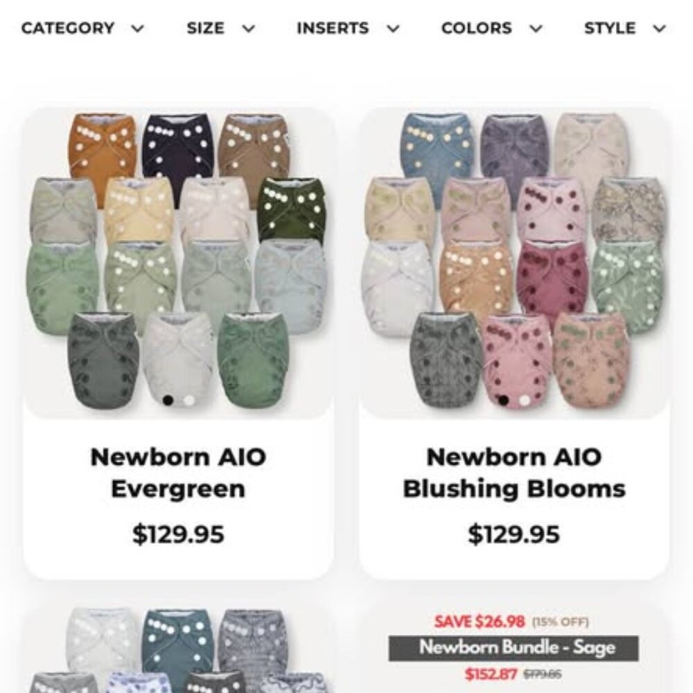 16 all in one infant cloth diapers from Nora’s Nursery